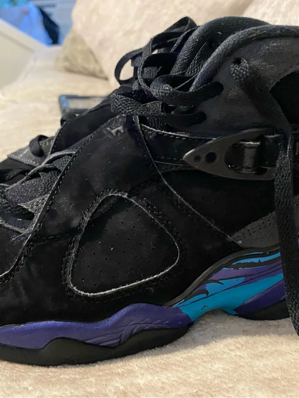 Jordan Black Suede Sneakers with Purple & Teal Accents